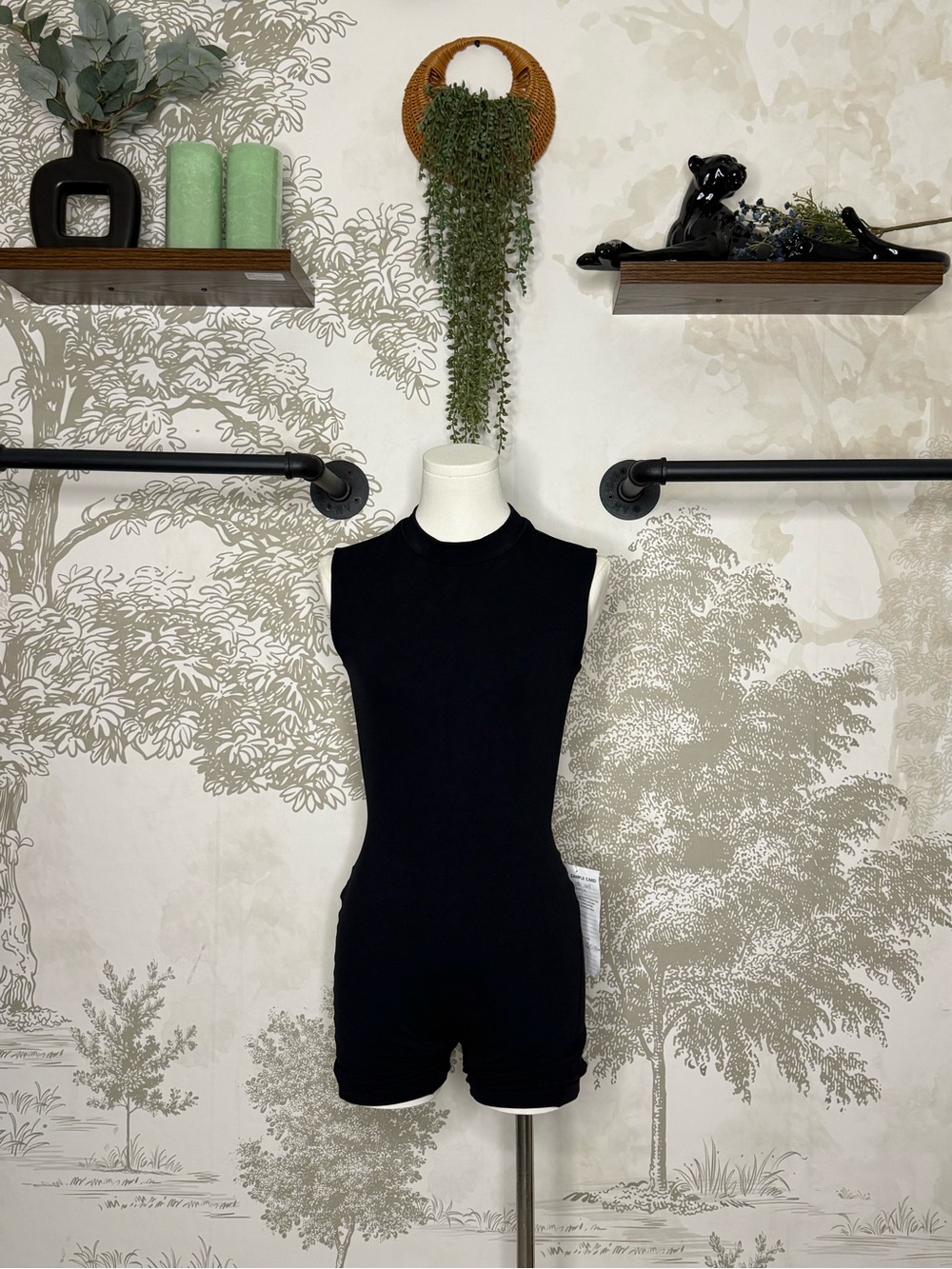 Young la Sleeveless Black Ribbed Romper